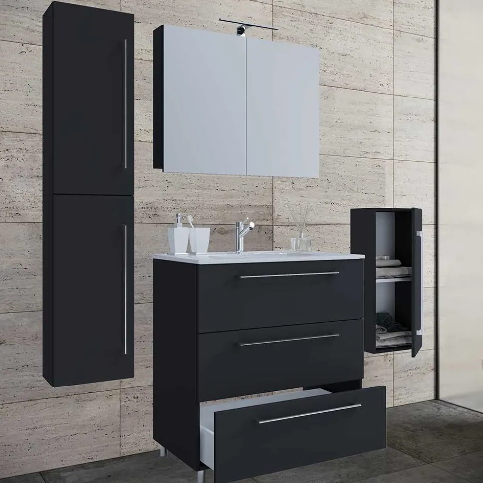 Schwarze Badezimmermöbel mit Weiß - Gloriella (dreiteilig)