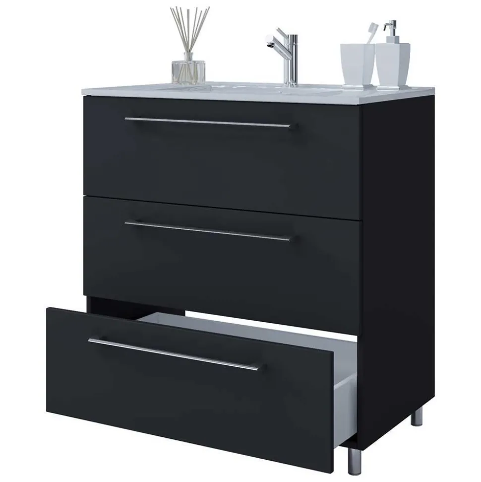 Schwarze Badezimmermöbel mit Weiß - Gloriella (dreiteilig)