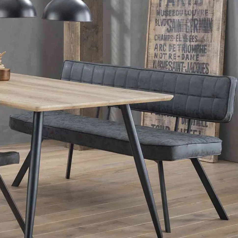 Schwarze Esszimmerbank mit Lehne - Jaitur