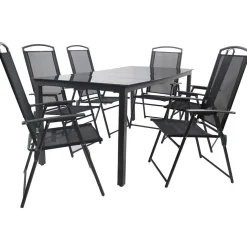 Schwarze Garten-Tischgruppe Set - Leni (siebenteilig)