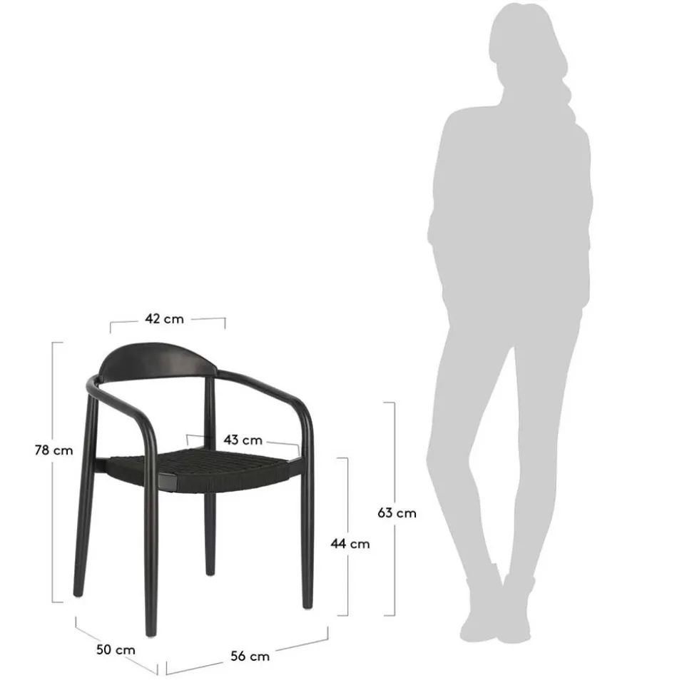 Schwarze Stühle aus Akazie & Kordel - Varioma (4er Set)