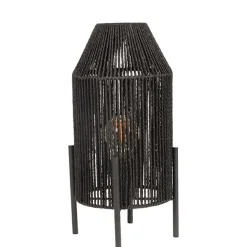 Schwarze Tischleuchte mit Jute-Schirm - Pandau