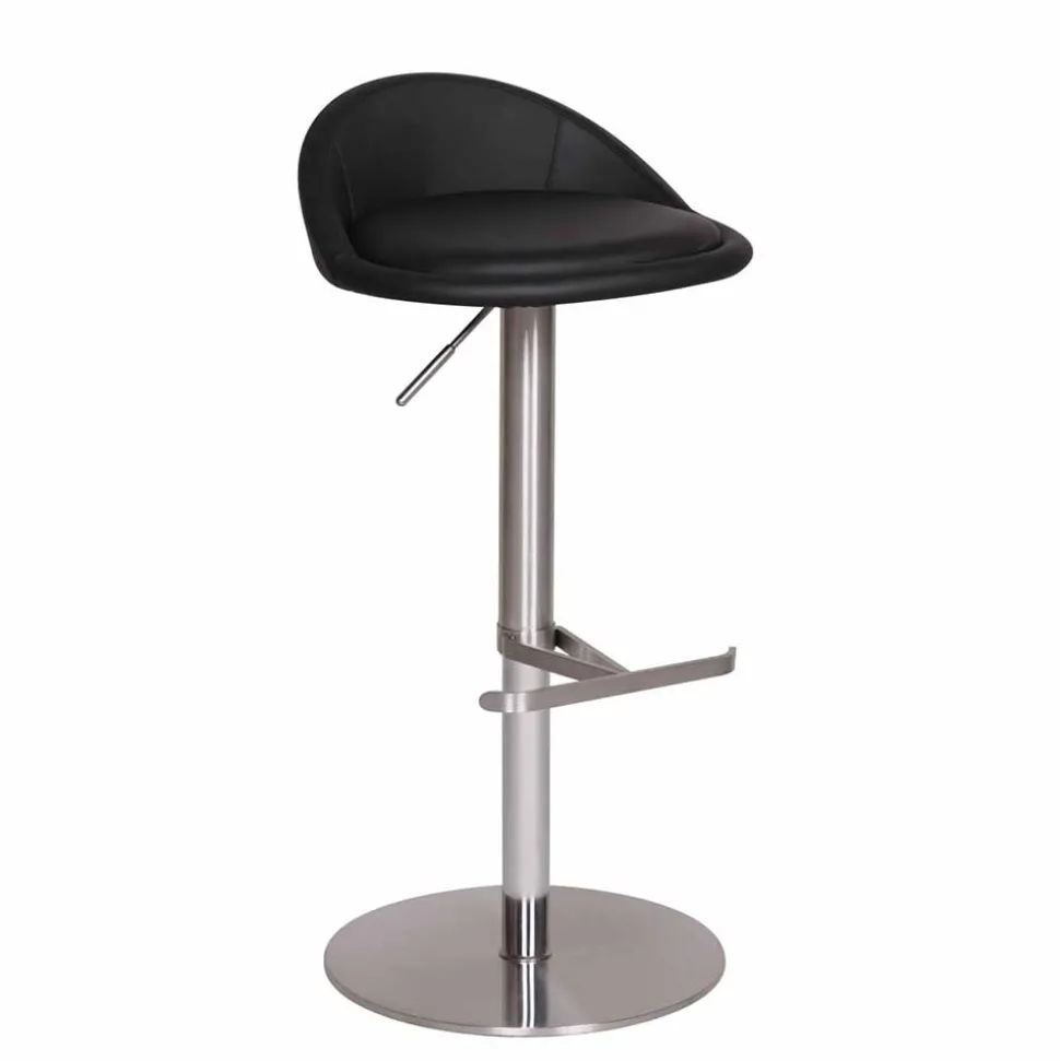 Schwarzer Barhocker Rissino mit Edelstahl-Gestell höhenverstellbar