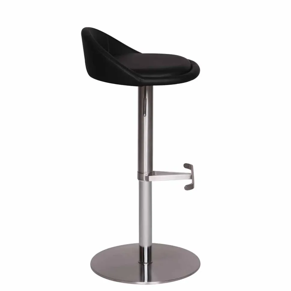 Schwarzer Barhocker Rissino mit Edelstahl-Gestell höhenverstellbar