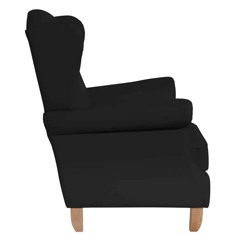 Schwarzer Ohrenbackensessel aus Kunstleder - Yannik