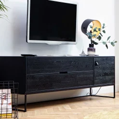 Schwarzer TV Unterschrank mit zwei Schubladen - Almery