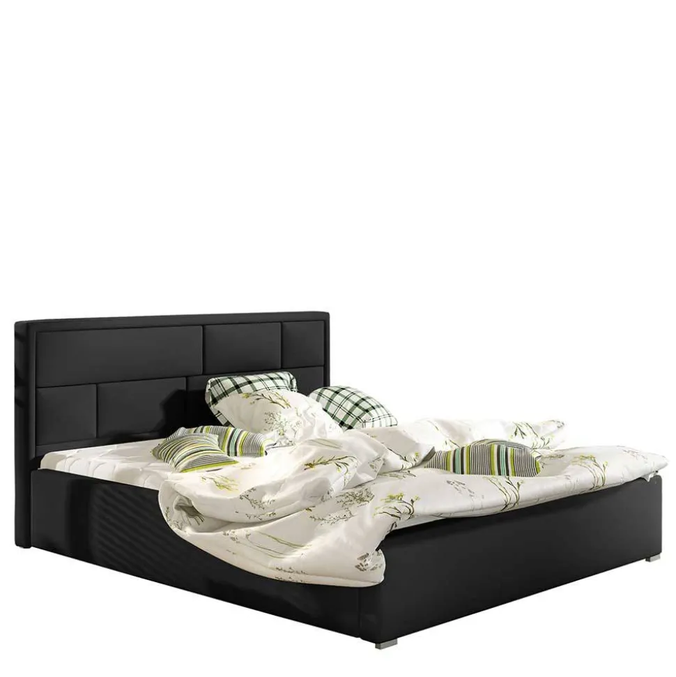 Schwarzes Doppelbett mit Kunstlederbezug - Yemla