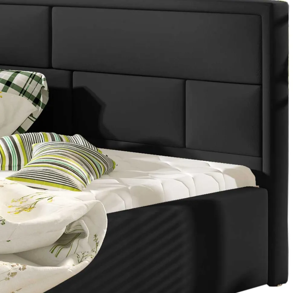 Schwarzes Doppelbett mit Kunstlederbezug - Yemla