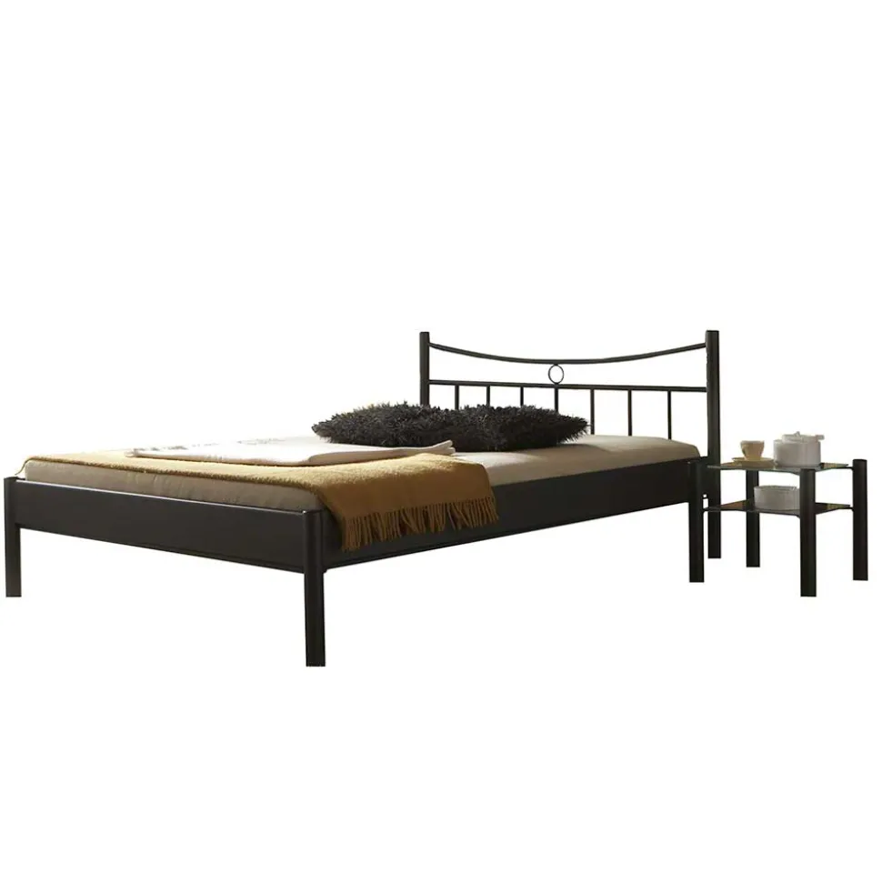 Schwarzes Einzelbett Bairika mit Nachttisch (zweiteilig)