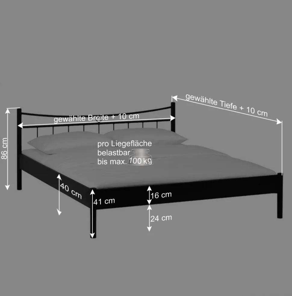 Schwarzes Einzelbett Bairika mit Nachttisch (zweiteilig)