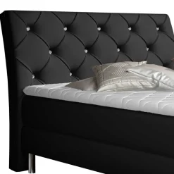 Schwarzes Kunstlederbett mit Matratzen und Topper - Esther