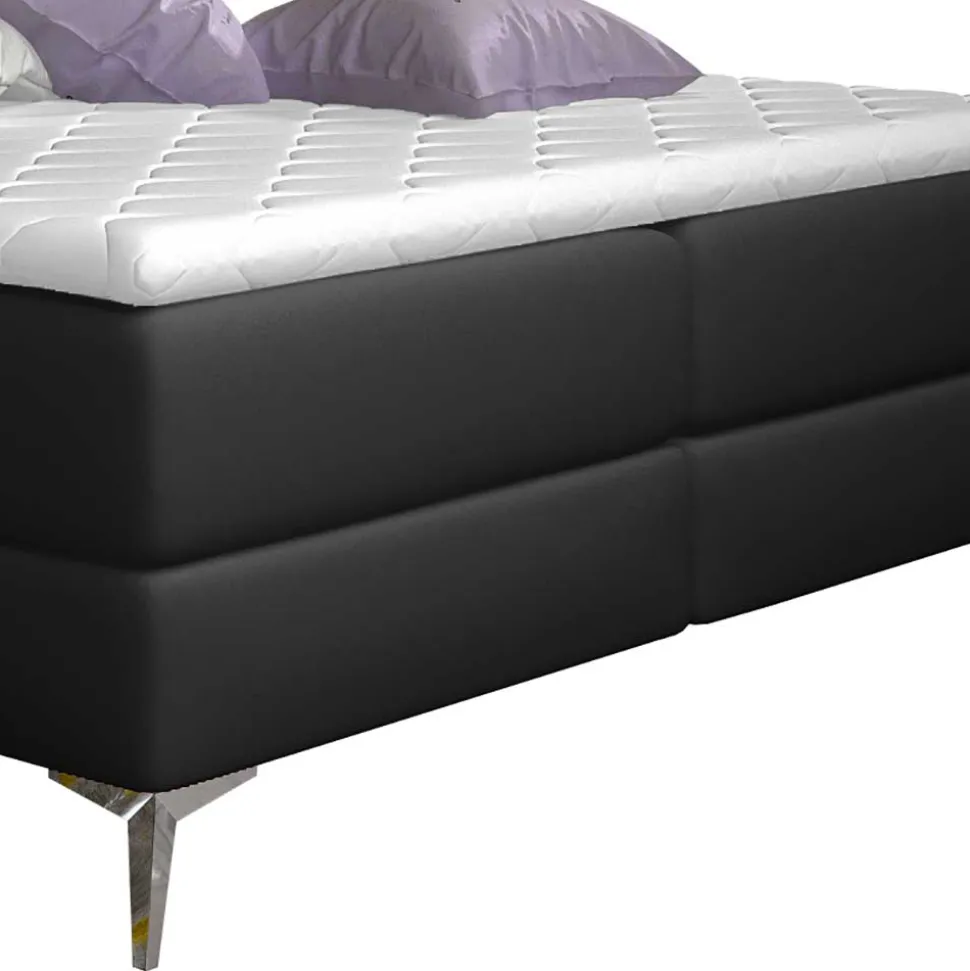 Schwarzes Kunstlederbett mit Matratzen und Topper - Esther