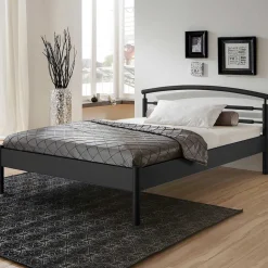 Schwarzes Metallbett Boston mit Kopfteil gerundet