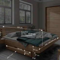 Schwebebett mit Stauraum aus Wildeiche - Zennian