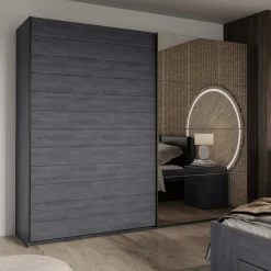 Schwebetüren-Kleiderschrank in Eiche Grau - Carika