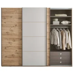 Schwebetürenschrank in Grau und Wildeiche Hell - Simple