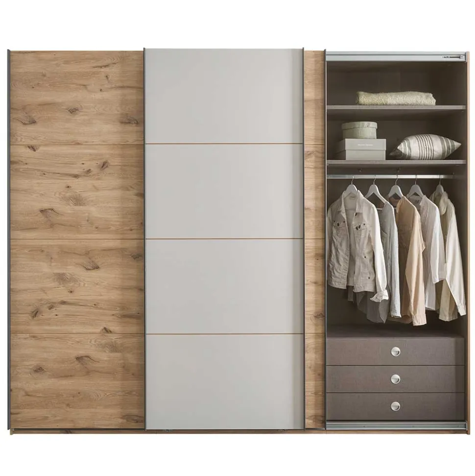 Schwebetürenschrank in Grau und Wildeiche Hell - Simple