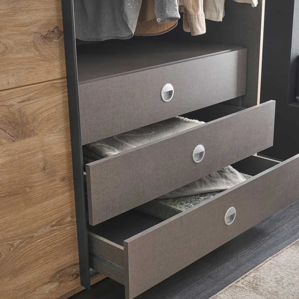 Schwebetürenschrank in Grau und Wildeiche Hell - Simple