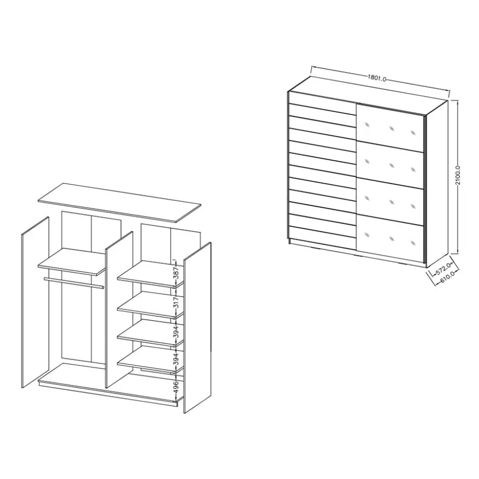 Schwebetürenschrank in Holzoptik Eiche Dunkel - Ceusenia