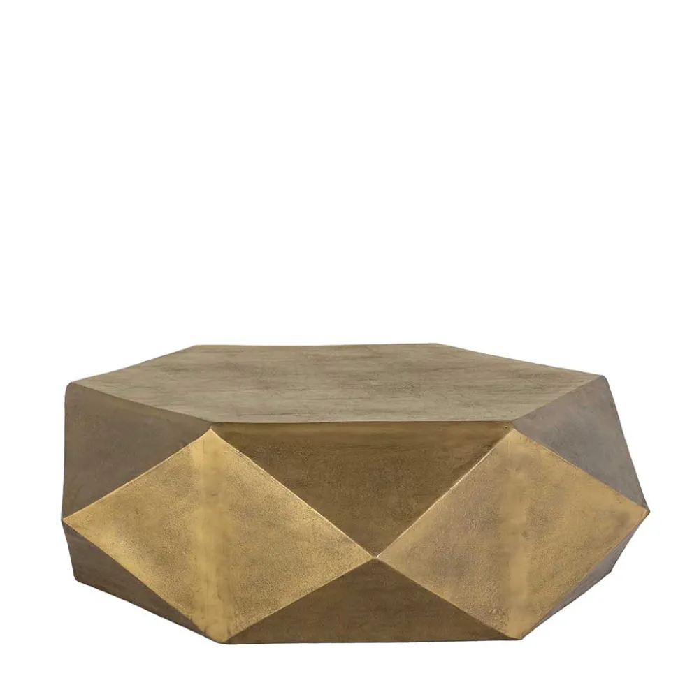 Sechseckiger Couchtisch aus Alu Guss in Gold - Geniale