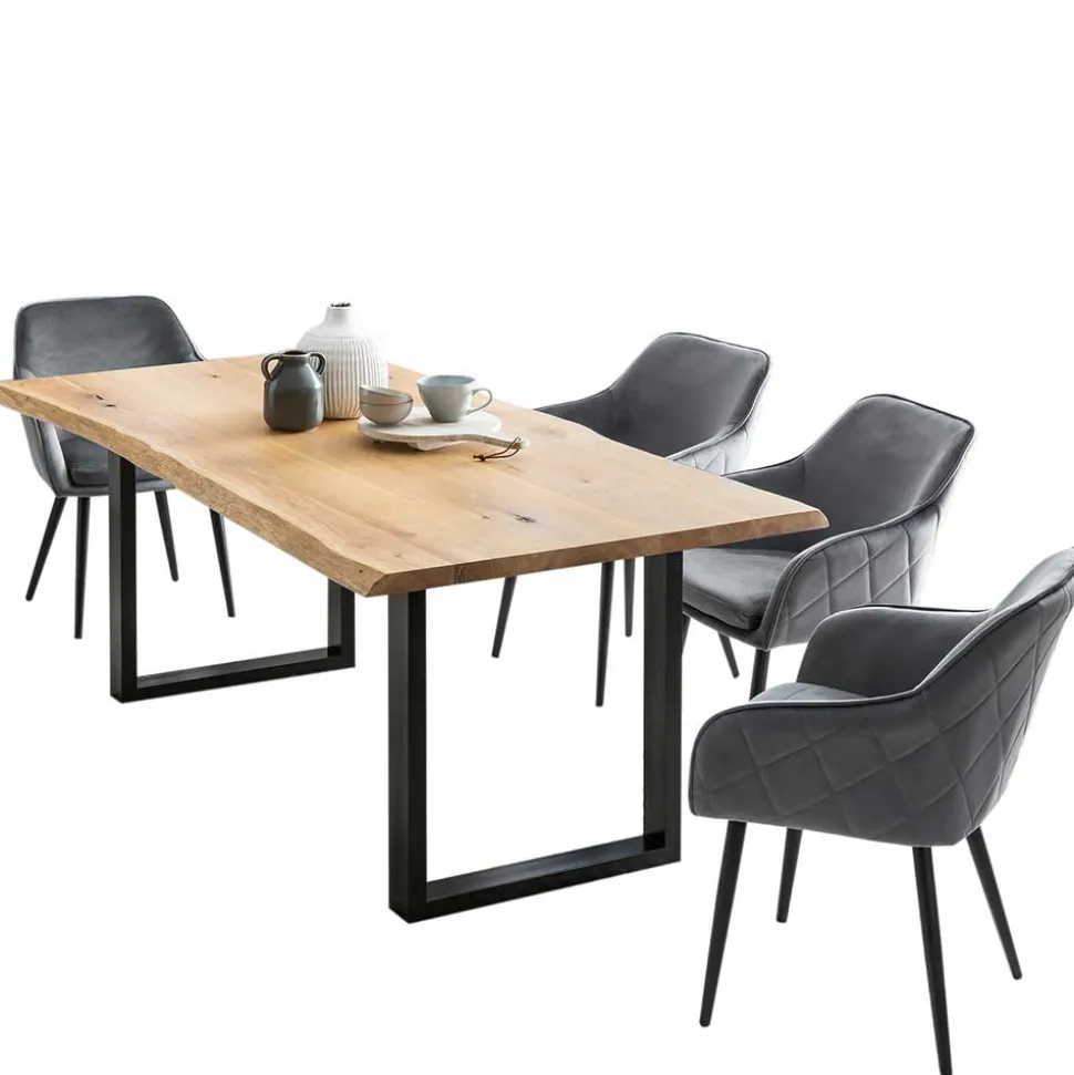 Set Baumkantentisch & Samtstühle - Sylverta (fünfteilig)