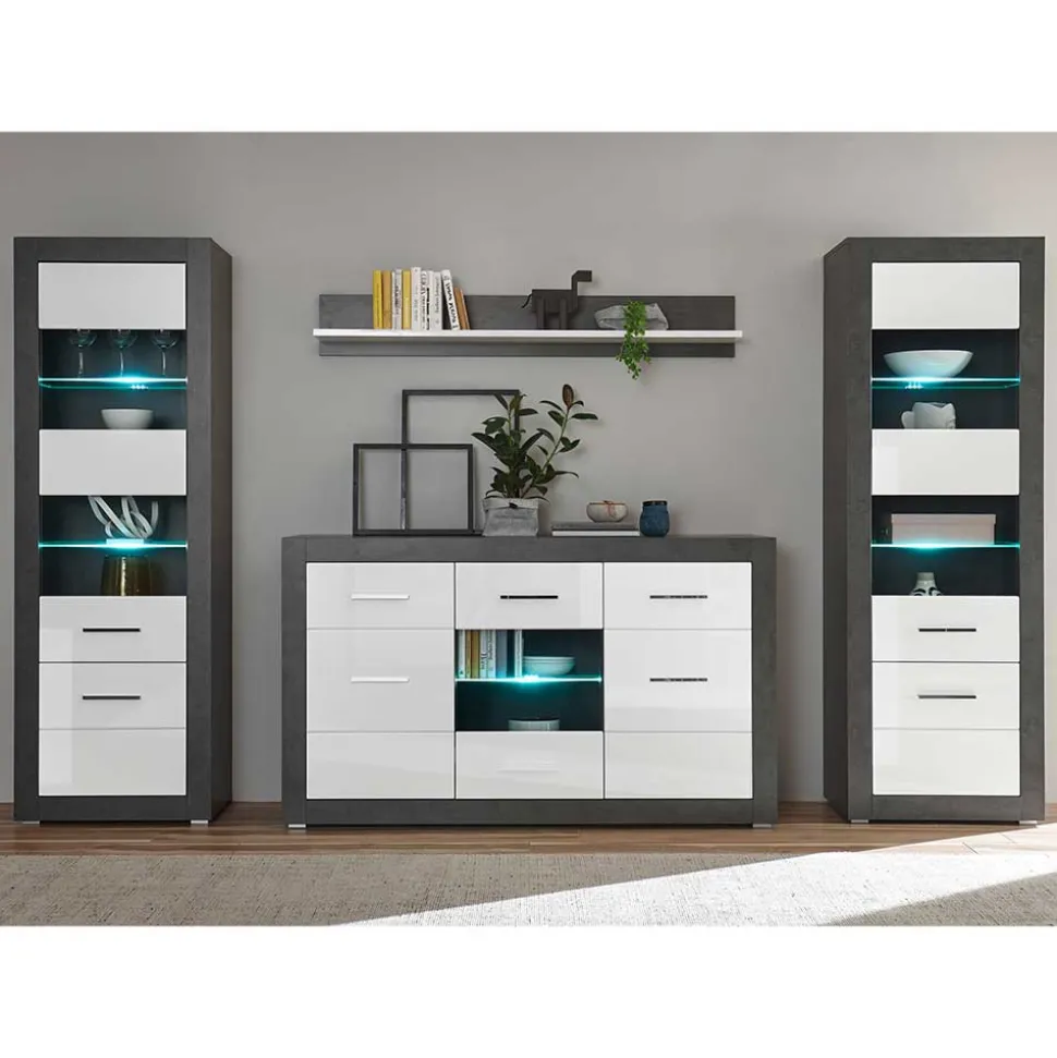 Set Hochglanz Wohnwand in Weiß - Istensa (vierteilig)