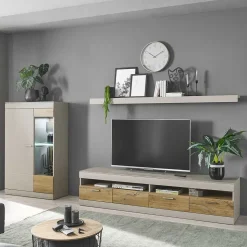 Set Wohnzimmermöbel in Hellgrau & Zinneiche - Lioscas (dreiteilig)