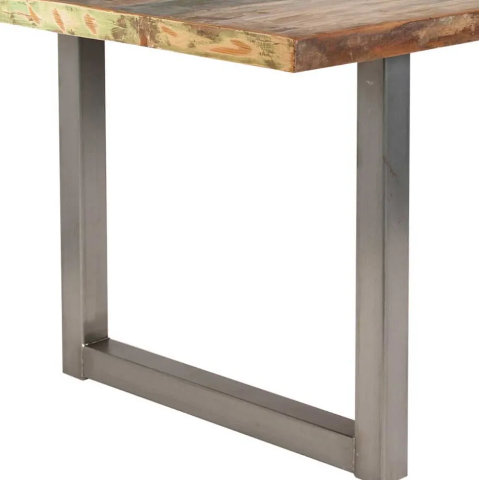 Shabby Chic Recyclingholz Tisch Formosia mit Stahl Bügelgestell