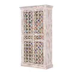 Shabby Chic Wohnzimmerschrank in Antikweiß - Mirell