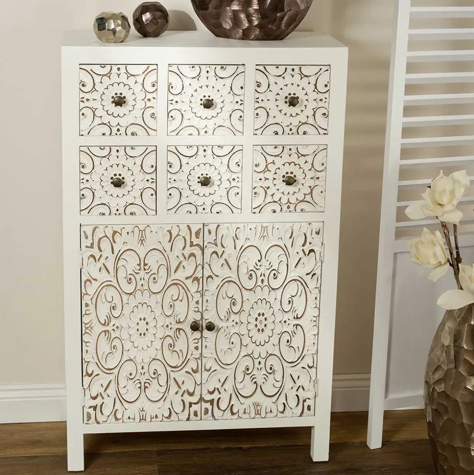 Shabby Highboard mit Ornament Muster Front - Acacio