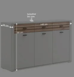 Sideboard in Lichtgrau mit Wildeiche - Ballina