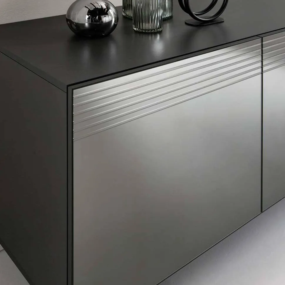Sideboard mit Spiegelglas Front in Rauchgrau - Tyron