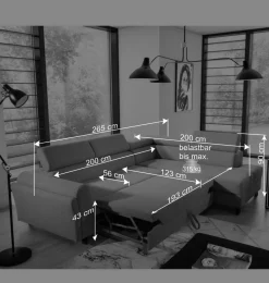 3-Sitzer Funktionsecke in Dunkelgrau - Anvidia