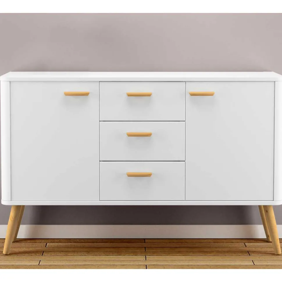 Skandi Kommode in Weiß mit Eiche - Gazona