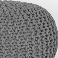 Skandi Pouf mit dunkelgrauem Strickstoff Bezug - Finaron