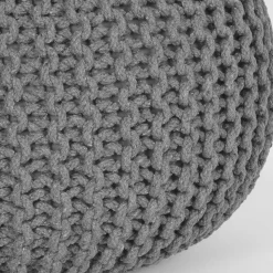 Skandi Pouf mit dunkelgrauem Strickstoff Bezug - Finaron
