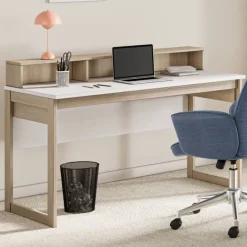 Skandi Schreibtisch in Eiche Optik und Weiß - Ovidio