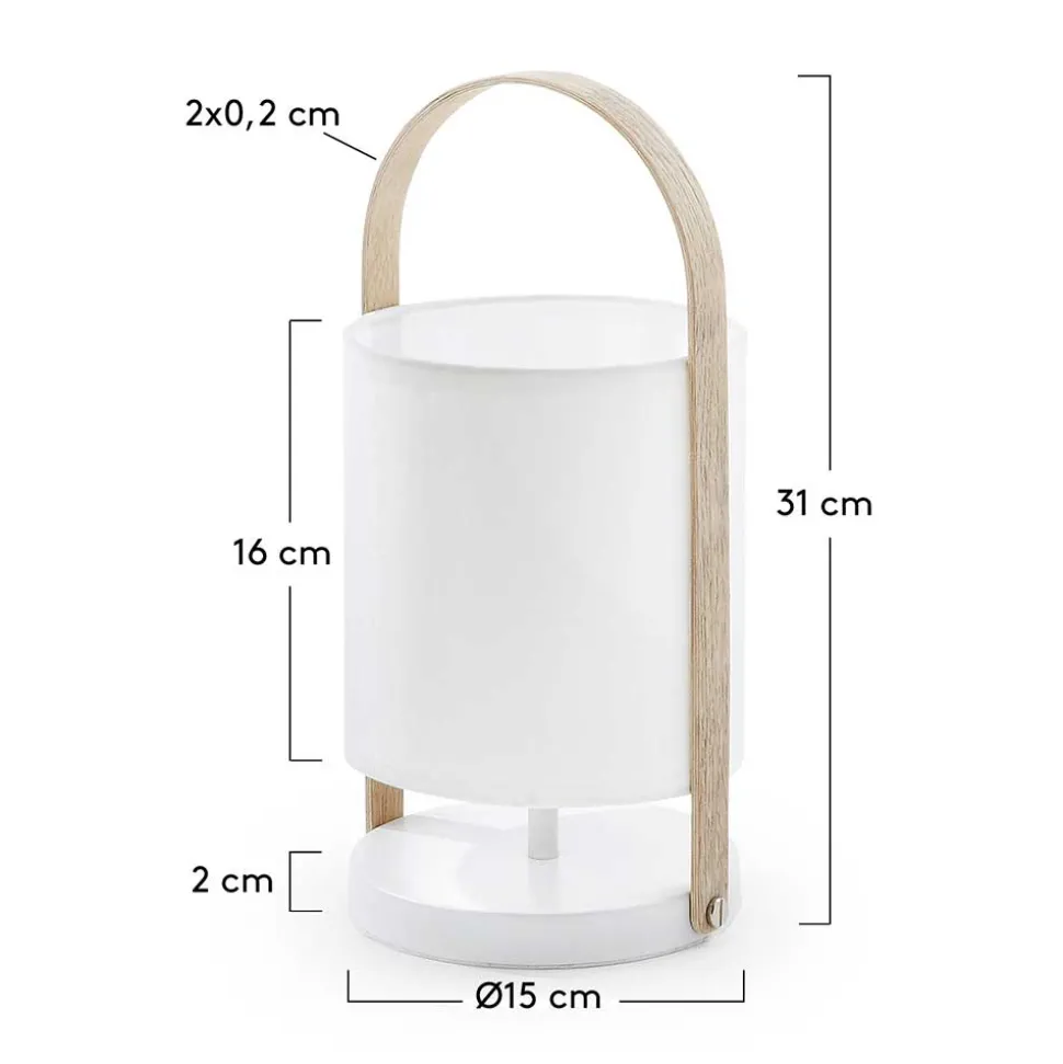 Skandi Tischleuchte in Weiß & Buche - Rina