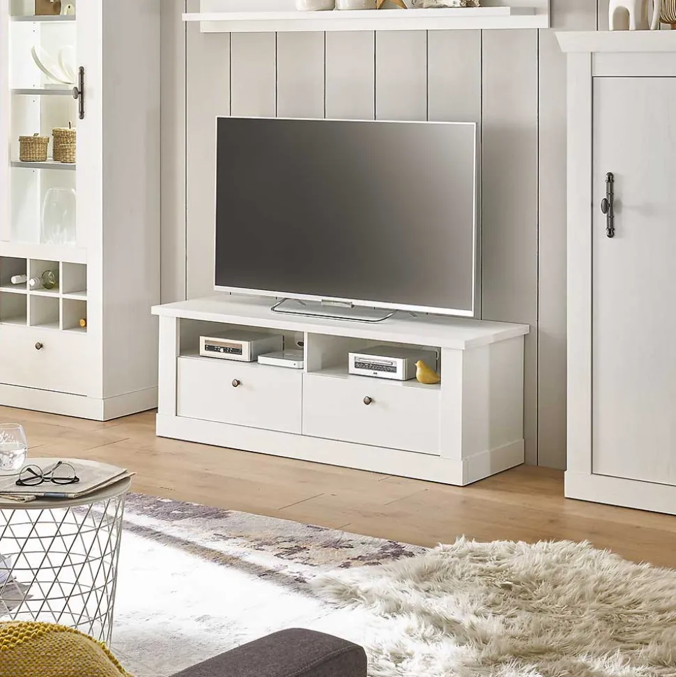 Skandi TV Board in weißer Holzoptik Pinie - Liancos