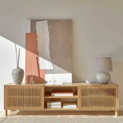 Skandi TV Lowboard mit Lamellen Klapptüren - Azuro