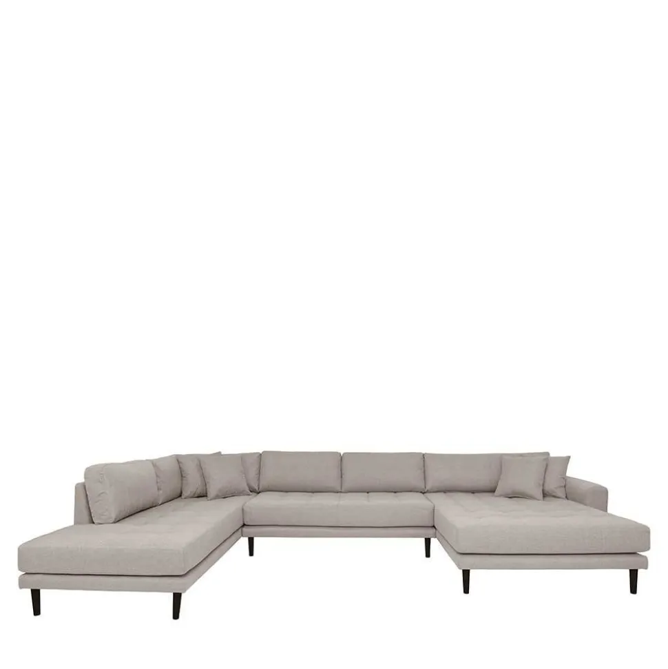 Skandi U-Form Couch in Beigegrau Stoffbezug - Gorgona