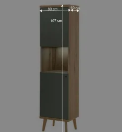 Skandi Wohnwand Möbel in Graugrün - Oliva (vierteilig)