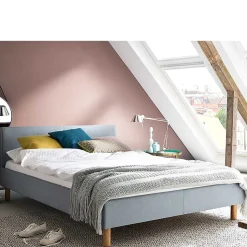 Skandinavisches Polsterbett in Hellblau Webstoff - Ortava