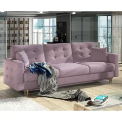 Sofa mit Bettfunktion in Altrosa Samt - Graland