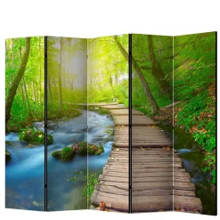 Spanische Wand mit Foto Wald Wasser & Holzweg - Musena