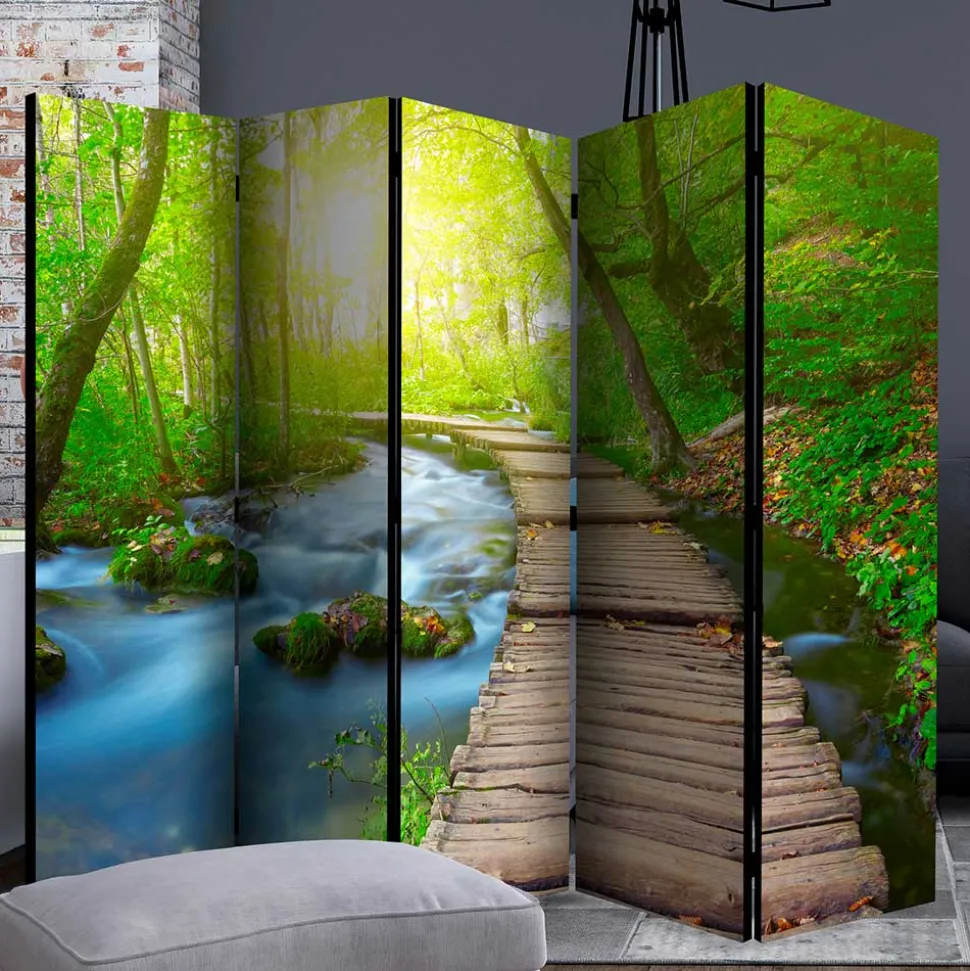 Spanische Wand mit Foto Wald Wasser & Holzweg - Musena