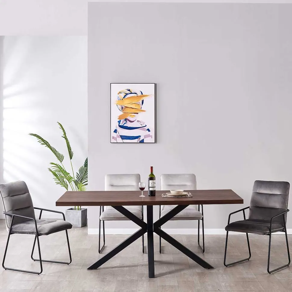 Spider Esstisch & Samt Armlehnstühle - Mendoza (fünfteilig)