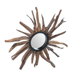 Spiegel im Sonnendesign aus Suar Altholz - Teako