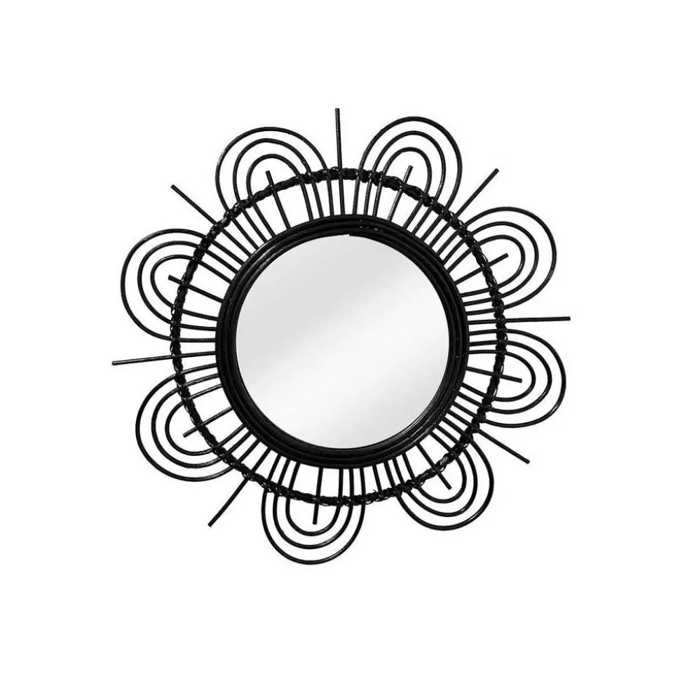 Spiegel mit Rattanrahmen im Blumen Look - Puzian