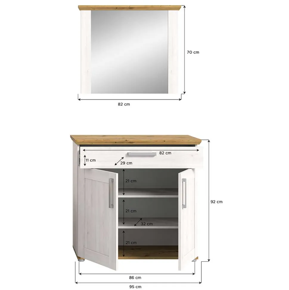 Spiegel und Schuhkommode Set - Tocella (zweiteilig)